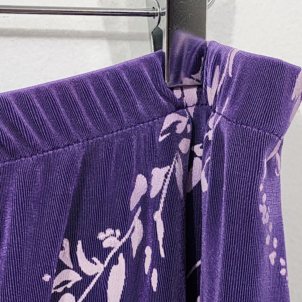 Citiknits Purple Floral Slinky Textured Midi Skirt Stretch Plus 2X Whimsygoth - Picture 8 of 10